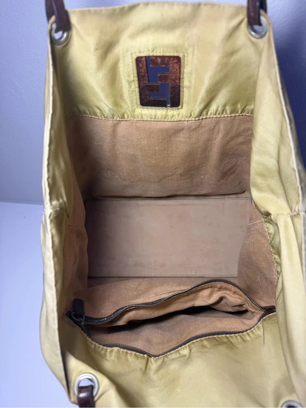 COA inc-Greenish Fendi Tote with leather Handles and Front peekaboo FF Logo